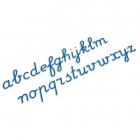 Mittelgroße Buchstaben: Schreibschrift, blau